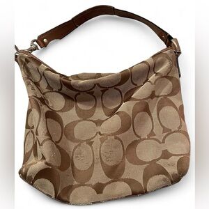 Coach Tan and Brown Patterned Hobo Bag